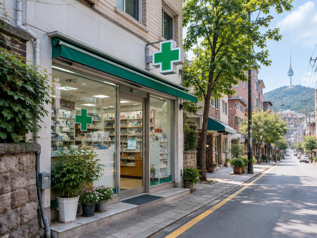 Neighbourhood pharmacy on a Seoul street