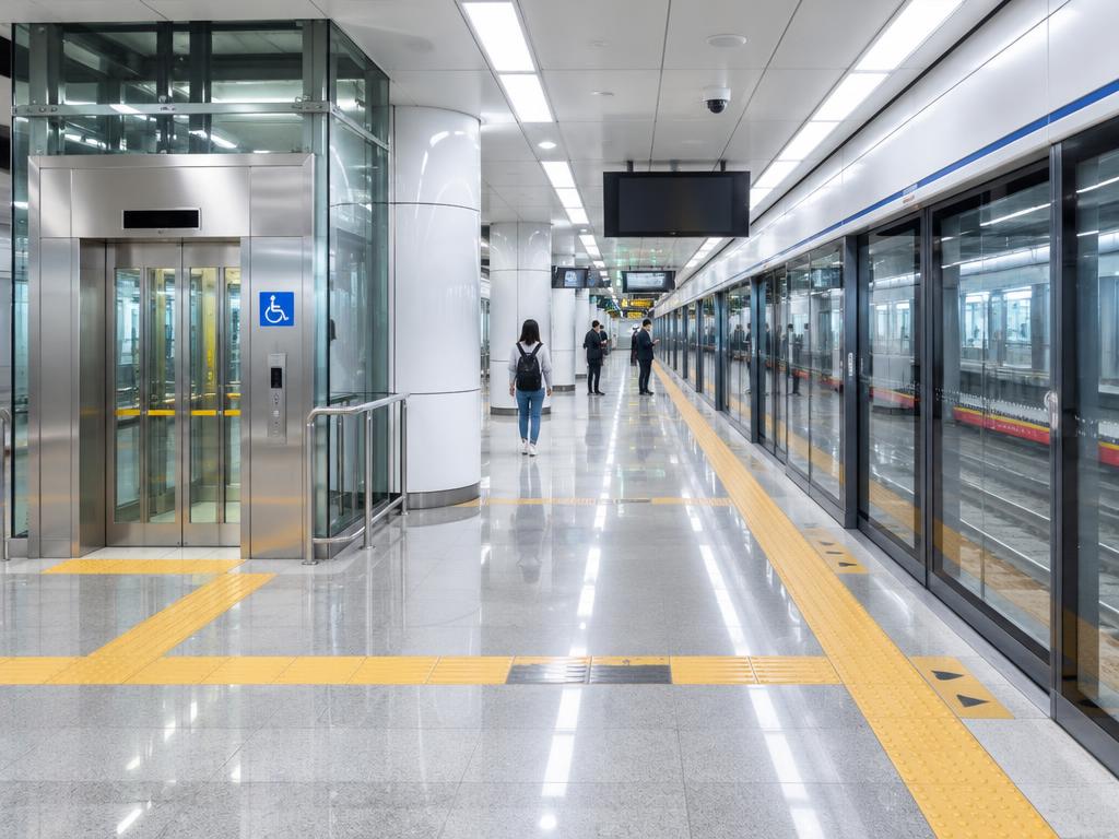 Accessible Seoul subway platform with elevator